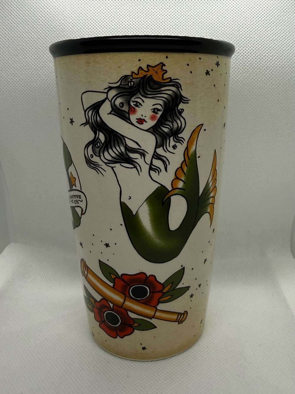Starbucks Ed Hardy 2015 Mermaid Coffee Mug Siren Sailor Rose Tattoo Ceramic 12oz